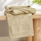 Amélie Home Checkered Chenille Knit Throw Blanket for Couch, Classic Texture Decorative Soft Blanket for Sofa, Chair & Bedroom, 50"x60", Beige