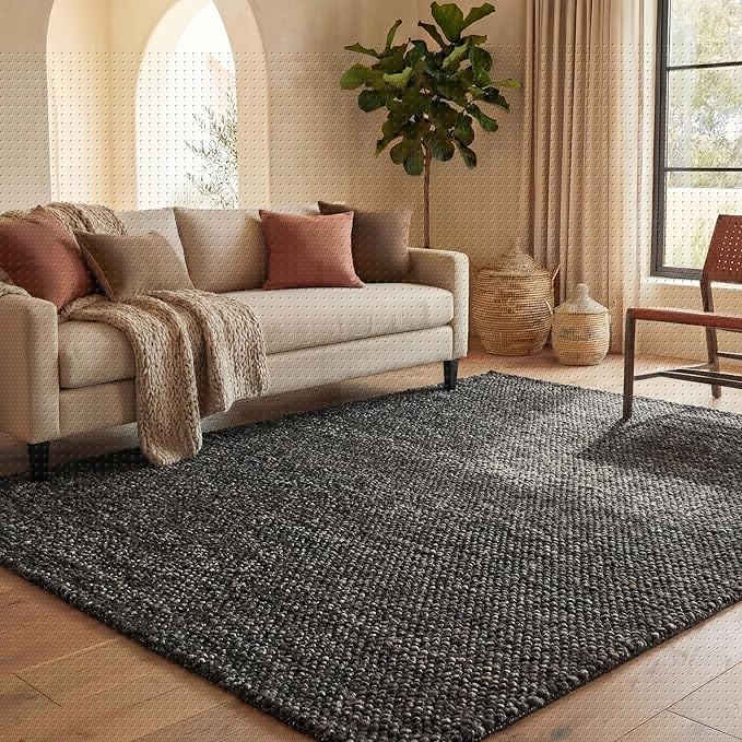SAFAVIEH Area Rug 8x10 - Natura Collection - Large - Black & Grey, Handmade Wool Blend, Textured Design, Ideal for Living Room, Bedroom, Dining Space (NAT425Z)