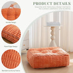 8" Washable Floor Pillow Cushion for Adults, Meditation Cushion Pillow, Removable Tufted Blended Corduroy Cover, Large Square Floor Sitting for Tatami Living Room or Yoga, 22x22 Inch, Machine Washable
