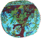 35 X 35 inch Large Mandala Floor Pillow Cushion Seating Throw Cover Hippie Decorative Bohemian Ottoman Poufs, Multi Pom Pom Pillow Cases,Boho Indian Pet Dog Bed Cover (Blue T.L)