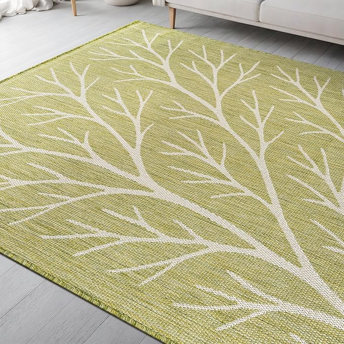 Washable Indoor Outdoor Rug 5x7 Modern Area Rugs Branch Pattern Non Shedding Waterproof Easy Clean Patio Deck Porch Living Room Bedroom Garden RV (5 X 7 Olive)