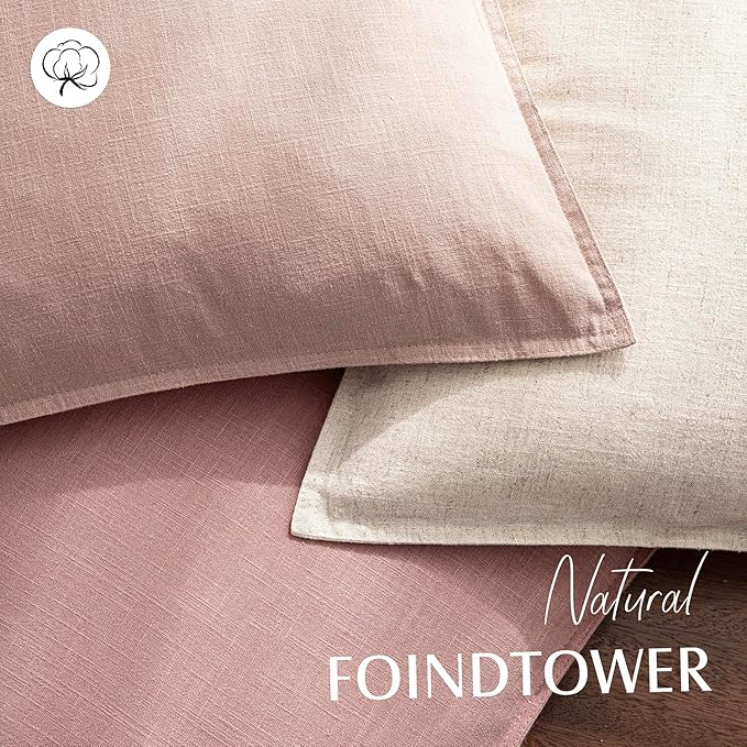 Foindtower Pack of 2, Decorative Linen Soild Throw Pillow Covers Soft Accent Cushion Euro Case Boho Farmhouse Pillowcase for Chair Couch Sofa Bedroom Living Room Home Decor 22 x 22 Inch Rose Pink