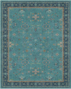Boho 9x12 Large Teal Green Washable Living Room Rug - Vibrant Turquoise Rug for Bedroom Under Bed, Dining Room Under Table, Geometric Floral Low Pile & Soft Stain Resistant Carpet