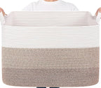 Goodpick 105L Woven Blanket Basket 25" x 16" x 16" Cotton Rope Storage Bins for Dirty Clothes, Extra Large Gift Basket for Living Room Home Decor, Toy Storage Baskets for Kids, Gradient Brown
