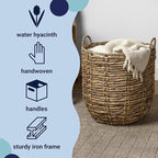 happimess BSK1003B Laurel 19.49" Bohemian Handwoven Abaca Hamper Basket with Handles, Brown for Storage and Decoration in Bathroom, Bedroom, Living Room