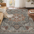 3x5 Area Rug - Washable Kitchen Rugs Non Slip,Soft Low Pile Small Rug for Entryway, Stain Resistant Vintage Area Rugs for Home Decor(Grey/Brown/Tan, 3'x5')