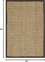 SAFAVIEH Area Rug 2x3 - Natural Fiber Collection - Natural & Dark Brown, Seagrass, Basketweave Pattern with Border (NF114K)