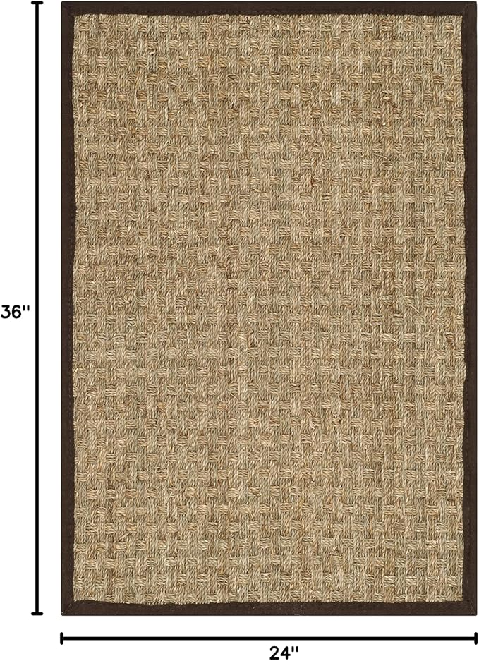 SAFAVIEH Area Rug 2x3 - Natural Fiber Collection - Natural & Dark Brown, Seagrass, Basketweave Pattern with Border (NF114K)