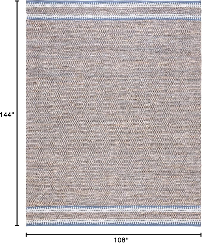 SAFAVIEH Natural Fiber Collection Area Rug - 9' x 12', Natural & Blue, Handmade Farmhouse Boho Coastal Rustic Jute, Ideal for High Traffic Areas in Living Room, Bedroom (NF874M)