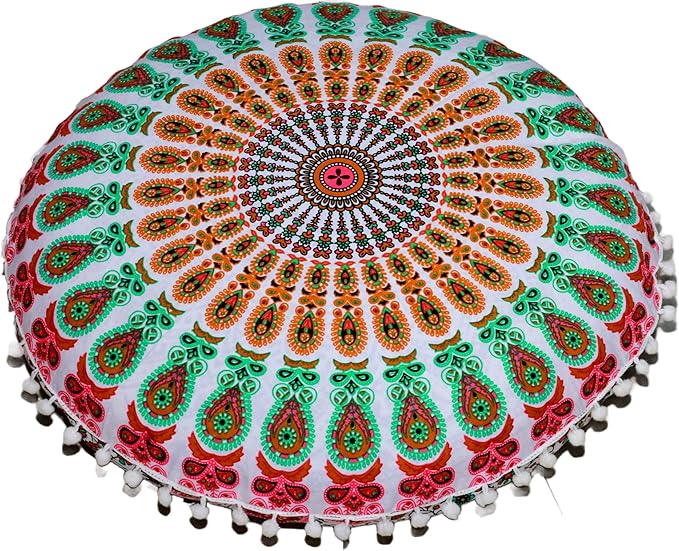 Large Round seat Floor Cushion Chair Ottoman Cover Pouf Pillow Meditation Floor Cushions for Adults Seating pouffe Ottoman Throw Covers Craft Room Furniture for Sitting Cover 22 Inches (Musturd)