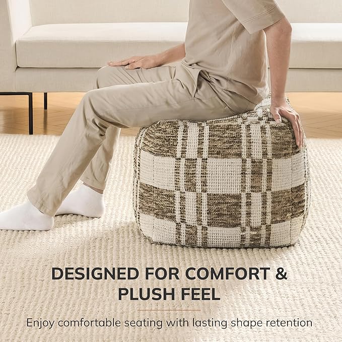 Anji Mountain Pouf Ottoman Foot Rest, Handmade Ottoman Pouf, Comfortable Foot Stool, Decorative Floor Seating for Living Room Decor, Bedroom & Home Décor Accent - Harbor Lattice