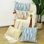 Boho Chenille Striped Pillow Cover 12x20 Inch, Decorative Lumbar Pillow Cover for Couch Bed Sofa Living Room Bedroom Farmhouse Modern Home Decor Accent Pillowcases Set of 2, Blue White