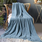 Chenille Throw Blanket for Couch 50"X 60", Soft Cozy Throws with Fringe Tassel for Bed Sofa Chair Cover, Lightweight Knitted Decorative Boho Blankets for Living Room, Dusty Blue