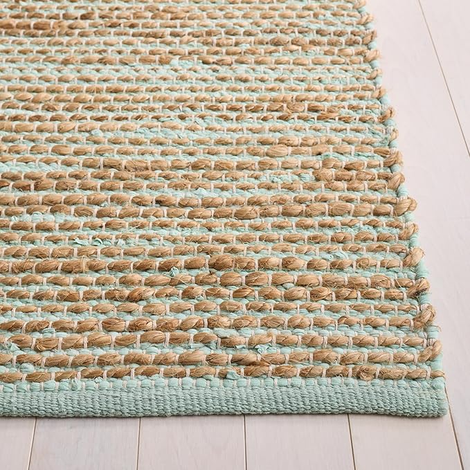 SAFAVIEH Area Rug 4x6 - Cape Cod Collection - Turquoise & Natural, Handmade Jute & Cotton, Ideal for Living Room, Bedroom, Dining Space (CAP236K)