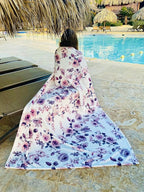 Decorative Floral Fleece Throw Blanket: Velvety Soft Plush Rose Flower Accent for Couch or Bed, Blush Pink Purple Navy Blue Grey on White, Oversized 50" x 70" Inches