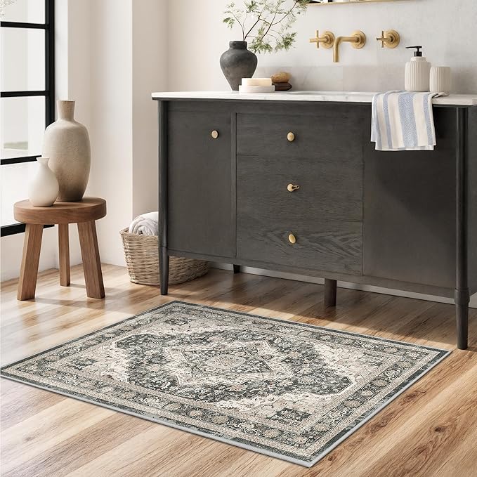 Washable Runner Rug 2x3 Runners for Hallways, Ultra-Thin Carpet Runners for Entryway Anti Slip Backing Runner Rugs for Kitchen Laundry Room Indoor Hallway (Black/Beige)