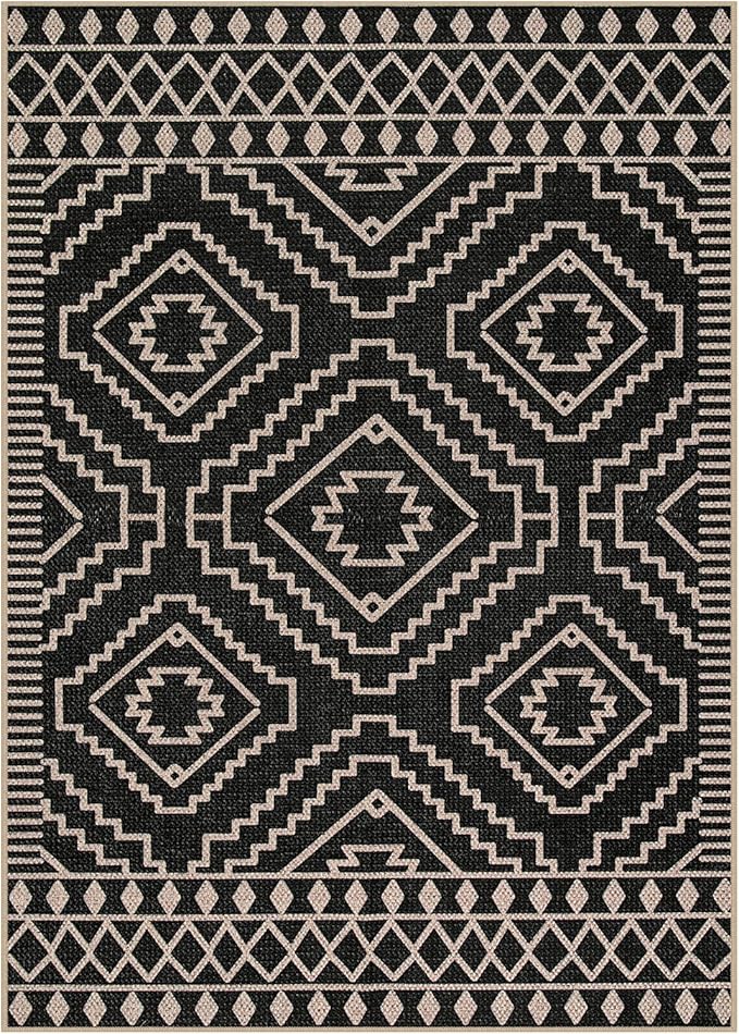 Lahome Bijou Moroccan Easy Jute Carpet, 5x7 Washable Rugs for Living Dining Room Indoor Outdoor Patio Rug, Farmhouse Non Slip Non Shedding Natural Black Carpet for Deck Backyard Entryway Classroom