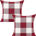 VAKADO 16x16 Inches Set of 2 Christmas Red and White Buffalo Check Plaid Throw Pillow Covers Farmhouse Decorative Square Burgundy Cushion Cases for Sofa Couch Bedroom Valentine Home Décor