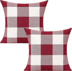 VAKADO 20x20 Pack of 2 Farmhouse Retro Check Plaids Throw Pillow Covers Christmas Valentine Decorative Buffalo Rustic Cushion Cases for Sofa Bed Couch, Red White