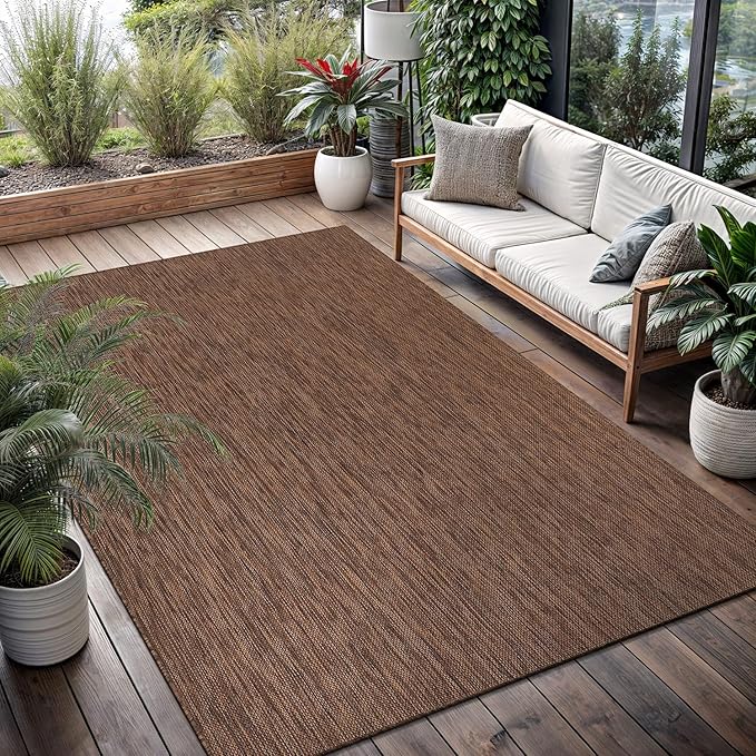 Washable Indoor Outdoor Rug 6x9 Weather Resistant Area Rugs Modern Solid for Porch Deck Balcony Backyard Patio Outside Carpet (6 X 9 Gold Brown)