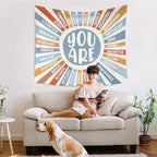 WARDOS Boho Sunshine Tapestry, You Are Inspirational Tapestry Wall Hanging, Colorful Boho Sun Positive Affirmation Wall Blanket Decor for Kids Room Nursery Playroom Classroom, 50x60 Inch (Blue)