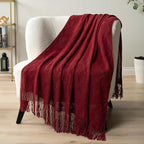 PAVILIA Maroon Red Knit Throw Blanket for Couch, Twin Bed, Soft Knitted Farmhouse Sofa Throw for Living Room, Lightweight Decorative Fall Blanket for Chair, Outdoor Textured Boho Blanket, 60x80