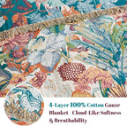 MSGKV Boho Throw Blanket for Couch 100% Cotton Floral Blanket 50"x60" Sofa Bed Chair Blanket All Seasons Farmhouse Muslin Spring Breathable Lightweight Blankets Home Decor