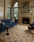 Loloi Chris Loves Julia Rue Collection RUE-04 Moss/Blue 8'-6" x 11'-6" Area Rug Jute Neutral Floral Living Room Bedroom Rug