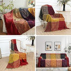 Boho Throw Blanket - Hippie Chenille Jacquard Bohemian Chair Couch Sofa and Bed Furniture Cover with Colorful Tribal Pattern (Red, 87" x 102")