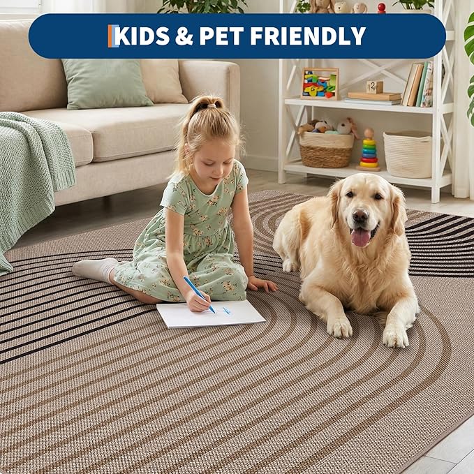 GarveeHome Modern Rainbow Easy Jute 4x6 Area Rug, Washable Rugs for Living Room Bedroom Kitchen Office, Non Slip Carpet for Entryway Backyard Sunroom