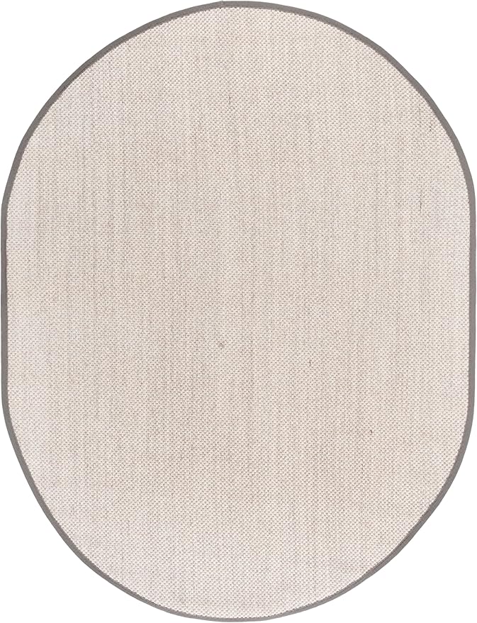SAFAVIEH Area Rug 6x8 Oval - Natural Fiber Collection - Marble & Khaki, Sisal, Woven Design with Border (NF143E)