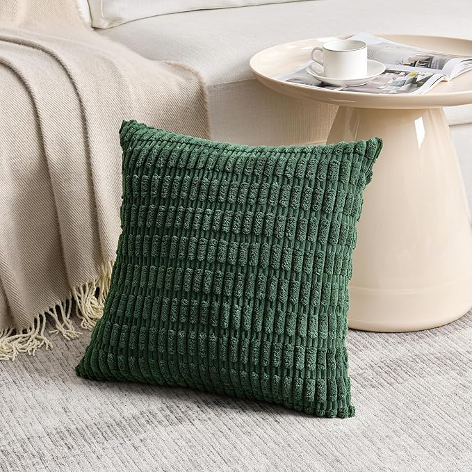 Fancy Homi Set of 4 Green Boho Spring Decorative Throw Pillow Covers 24x24 Inch for Couch Bed Sofa, Aesthetic Modern Bohemian Room Decor, Soft Fuzzy Fluffy Cozy Corduroy Cushion Case 60x60cm
