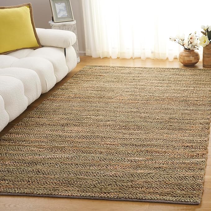 SAFAVIEH Natural Fiber Couture Collection Area Rug - 5' x 8', Green & Natural, Handmade Jute, Ideal for Living Room, Bedroom, Home Office, Dining Space (NFC101Y-5)