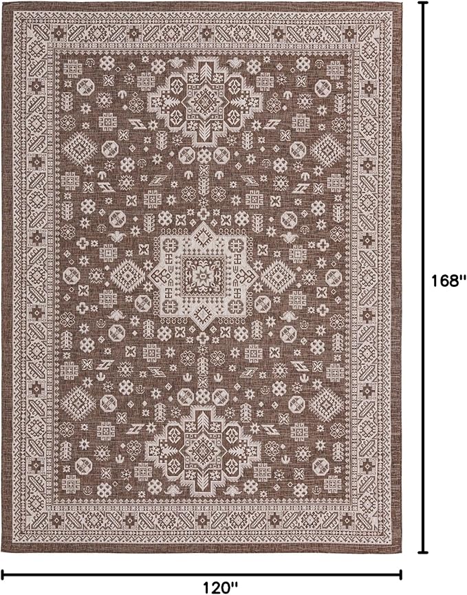 Rugs.com Outdoor Aztec Collection Rug – 10' x 14' Brown Flatweave Rug Perfect for Living Rooms, Large Dining Rooms, Open Floorplans