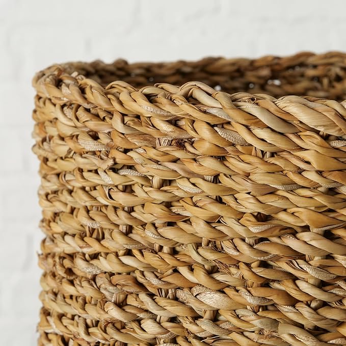 WHW Whole House Worlds Made by Nature Seagrass Baskets, Round, Natural Chunky Sweater Weave, Set of 3, Made by Hand, from 9.75-6.75 D Inches, Ideal for Storage