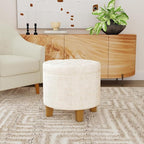 Homepop Home Decor | Upholstered Round Tufted Foot Rest Ottoman | Ottoman with Storage for Living Room & Bedroom | Decorative Home Furniture, Cream Textured Solid