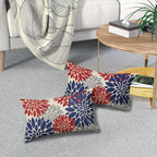 4th of July Pillow Covers 12X20 Inch Set of 2, Patriotic Blue Red Grey Dahlia Floral Print Holiday Decorative Rectangle Throw Pillow Covers Outdoor Farmhouse Cushion Case for Couch Sofa Bed Decor
