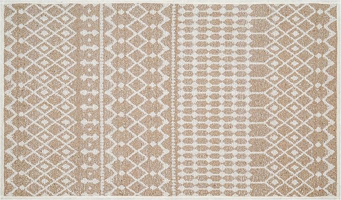 Cotton Morroccan Area Runner Rug 27x45 Inches - Beige, Non Slip Soft & Sturdy Patio Runners Ideal for Hallways, Entryway, Kitchen, Bedroom | Machine Washable Neutral Boho Door Mat for Bathroom