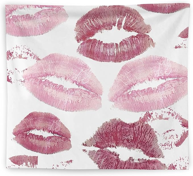 WNAGT Trendy Black and White Kiss Lips Tapestry Wall Hanging, Funky Makeup Wall Decor, Fashion Aesthetic Wall Blanket Decor for Girls Room College Dorm Makeup Room Beauty Room, 50x60 Inch