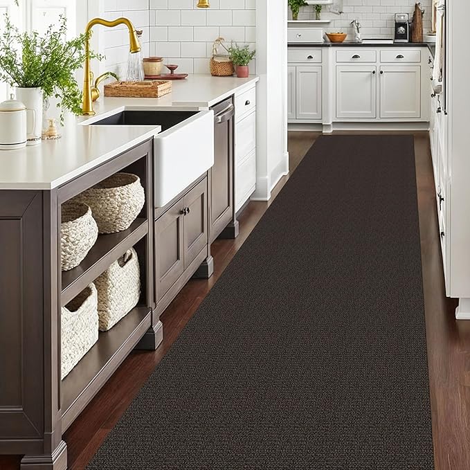 EARTHALL Extra Long Runner Rug 3x16 Ft Washable Runners for Hallways Cotton Non Slip Entryway Runner Braided Kitchen Runner Indoor Outdoor Carpet Runners for Hotels, Hall, Stair, Taupe/Coffee