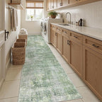 Runner Rug 2x12 Washable Non-Slip Hallway Runner Rugs for Kitchen Bathroom Laundry Room Green/Ivory Vintage Floor Carpet Runners for Hallways Entryway