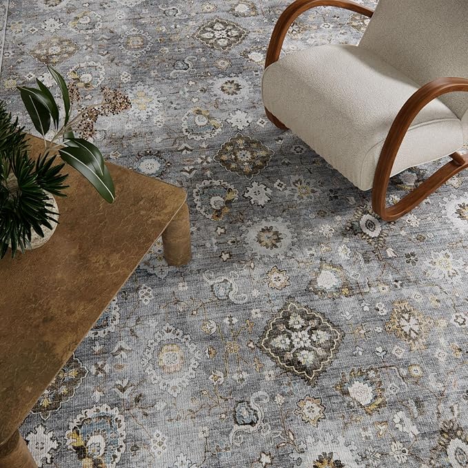 Machine Washable Rug for Living room: 6x9 Area Rugs Boho Vintage Rugs Stain Resistant Non Slip Low Pile Lightweight Soft Carpets for Bedroom Kitchen Dining Room Nursery Kids Room Farmhouse Home Office