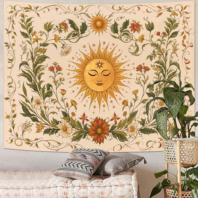 Spenlife Sun Tapestry Boho Tapestry for Bedroom Yellow and Green Tapestries Wall Hanging Bedroom Living Room Wall Art and Home Decor 44x60