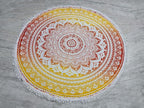Round Beach Tapestry Turquoise Mandala Throw/Boho Hippie Beach Blanket Roundie/Indian Cotton Bohemian Large Round Table Cloth-Home Decor/Yoga Mat Meditation Picnic Rug (42", Yellow-Orange)