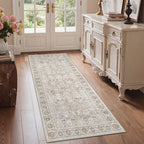 Bavni 2'6''x6 Rug Runners for Hallways, Washable Runner Rug Non Slip, Vintage Floral Print Style Rugs for Bedroom-Lightweight Low Pile Carpet for Hallways Bathroom, Beige Gery