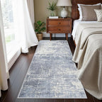 Washable 2x5 Abstract Hallway Runners: Indoor Water Resistant Kitchen Sink Rug Soft Living Room Bedroom Carpet Thin Low Pile Non Slip Floor Mat for Bathroom Entrance Laundry Room(2X5,Blue/Ivory)