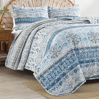 HORIMOTE HOME Boho Quilt Twin Size Blue Bohemian Floral Quilt Bedding Set, Soft Lightweight Twin Comforter for All Season, Farmhouse Bedspread Coverlet with 1 Pillow Sham, 68 x 86 inches