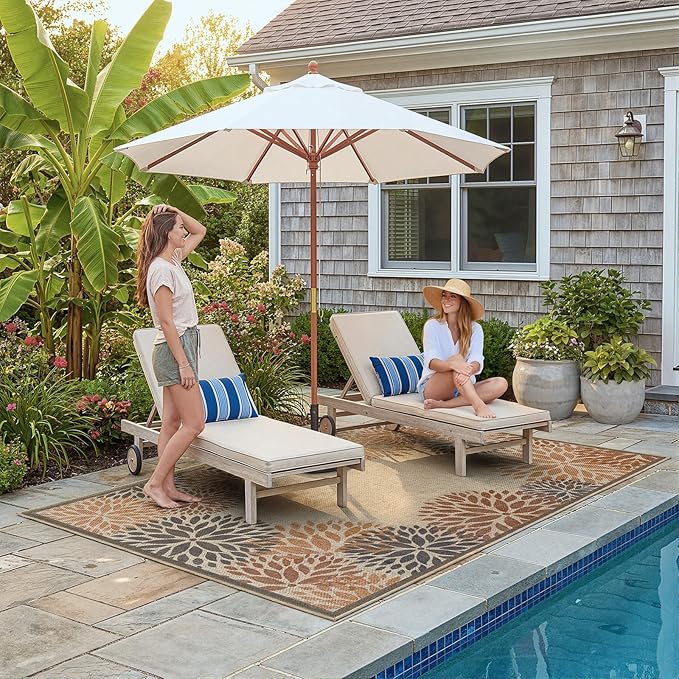 LIVEBOX Modern Easy Jute 5x7 Outdoor Rug, Washable Area Rugs for Living Room Patio Floral Indoor Outdoor Rug, Boho Farmhouse Non Slip Carpet for Backyard Foyer Dining Room(Beige, 5'x7')