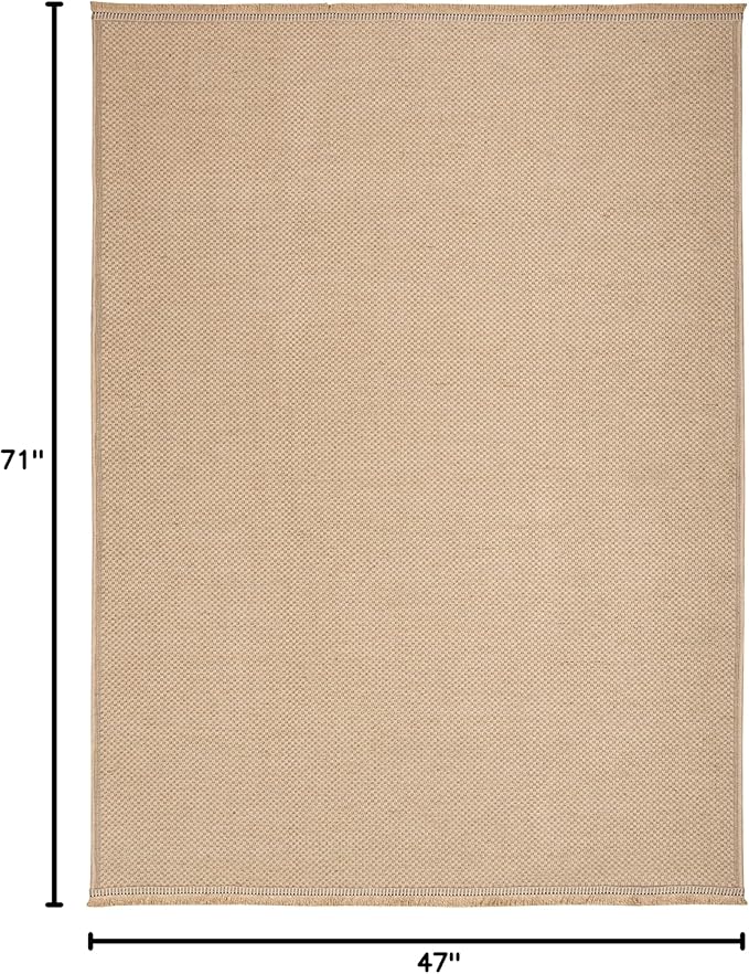 Nourison Home Washable Jute Natural 3'11" x 5'11" Area Rug - Easy Clean, Non Shedding, Bed Room, Living Room, Dining Room, Kitchen (4' x 6')