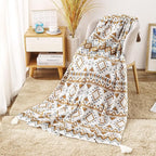 Knitted Queen Size Throw Blanket - Lightweight Breathable Summer Soft Blanket of Polyester Imitation Cotton for Anti-Static,Luxury Throws for Bed, Couch and Sofa,Yellow Tassel Pattern